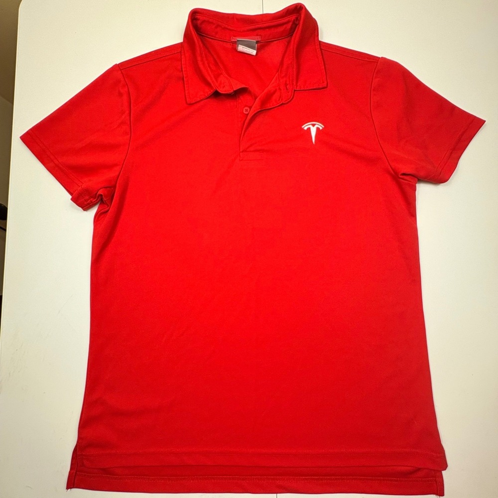 Tesla Men's Red‎ Short Sleeve Polo Shirt Logo Embroidered Size Medium